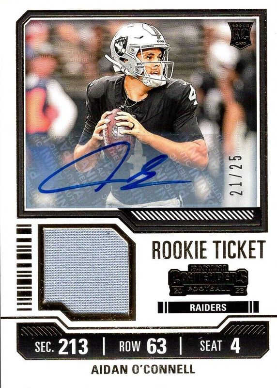 Aidan O'Connell 2023 Contenders #TS1 Rookie Ticket Swatches Autographs /25 PSA 10