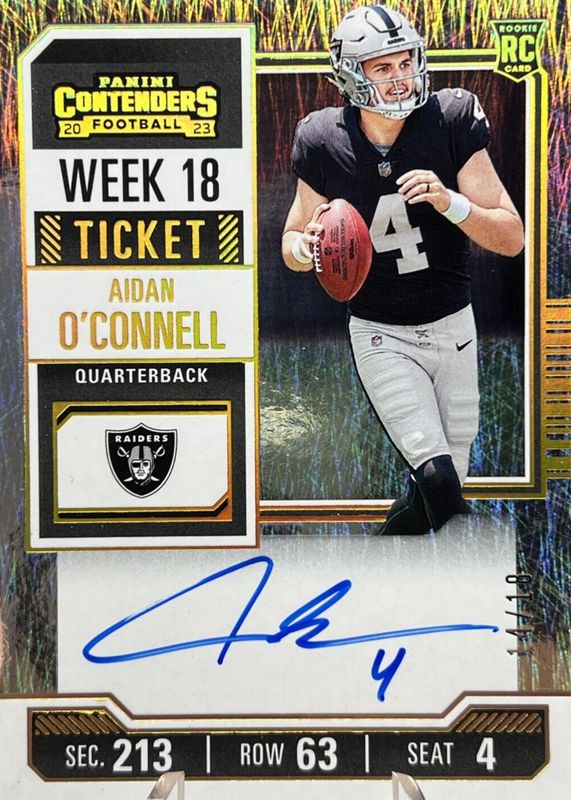 Aidan O'Connell 2023 Contenders #101 Rookie Ticket Auto - Week 18 /18 RAW