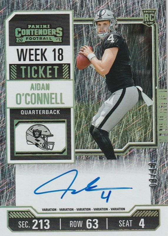 Aidan O'Connell 2023 Contenders #101 Rookie Ticket Auto Variation - Week 18 /18 PSA 10