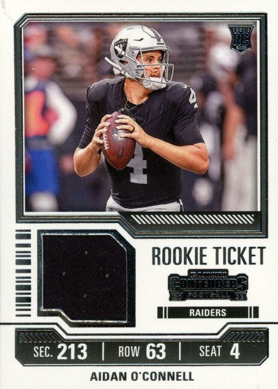 Aidan O'Connell 2023 Contenders #TS1 Rookie Ticket Swatches PSA 10