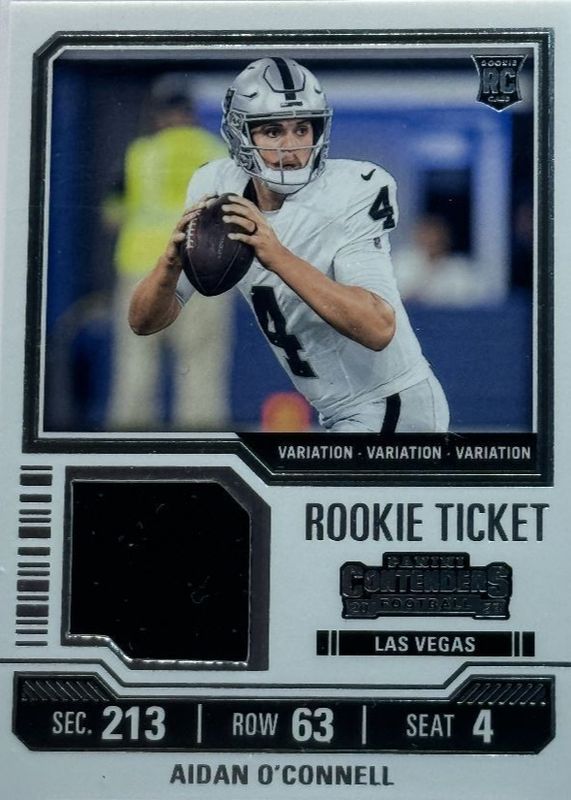 Aidan O'Connell 2023 Contenders #TS1V Rookie Ticket Swatches Variation PSA 10