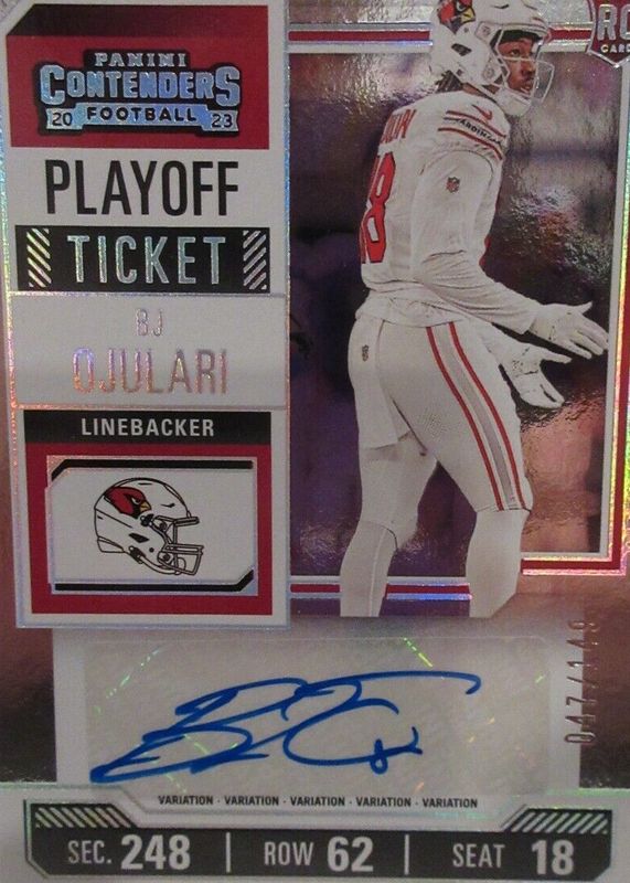 BJ Ojulari 2023 Contenders #145 Rookie Ticket Auto Variation - Playoff Ticket /149 PSA 10