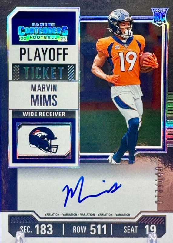 Marvin Mims Jr. 2023 Contenders #124 Rookie Ticket Auto Variation - Playoff Ticket /149 RAW