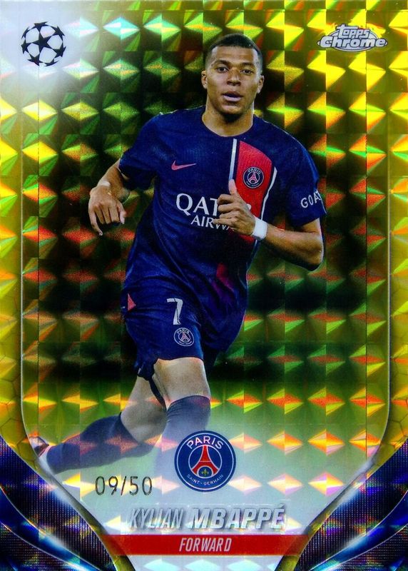 Kylian Mbappe 2023 Topps Chrome UEFA Club Competitions #21 Gold Geometric Refractor /50 PSA 10