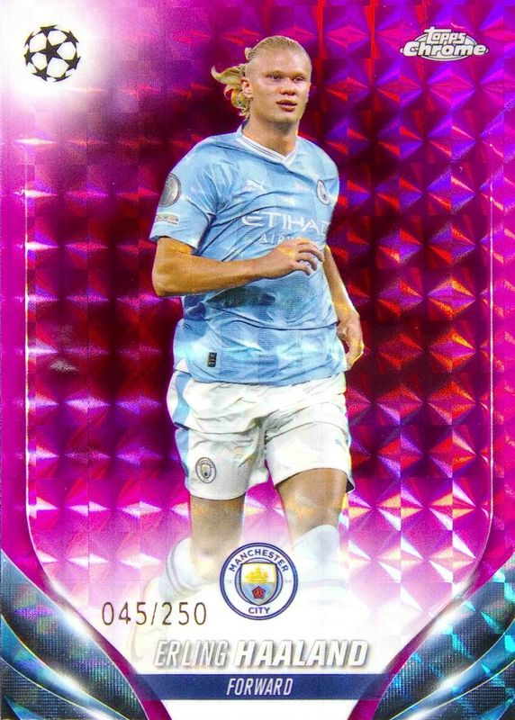 Erling Haaland 2023 Topps Chrome UEFA Club Competitions #39 Pink Geometric Refractor /250 RAW
