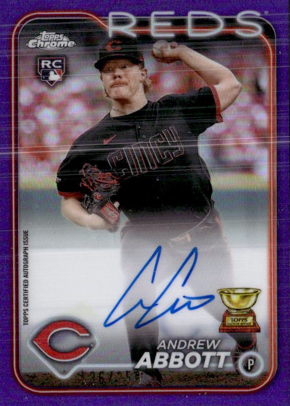 Andrew Abbott 2024 Topps Chrome #RA-AA Rookie Autographs - Purple Refractor /250 Rookie BGS 9