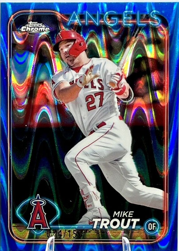 Mike Trout 2024 Topps Chrome #200 Blue RayWave Refractor /150 PSA 9