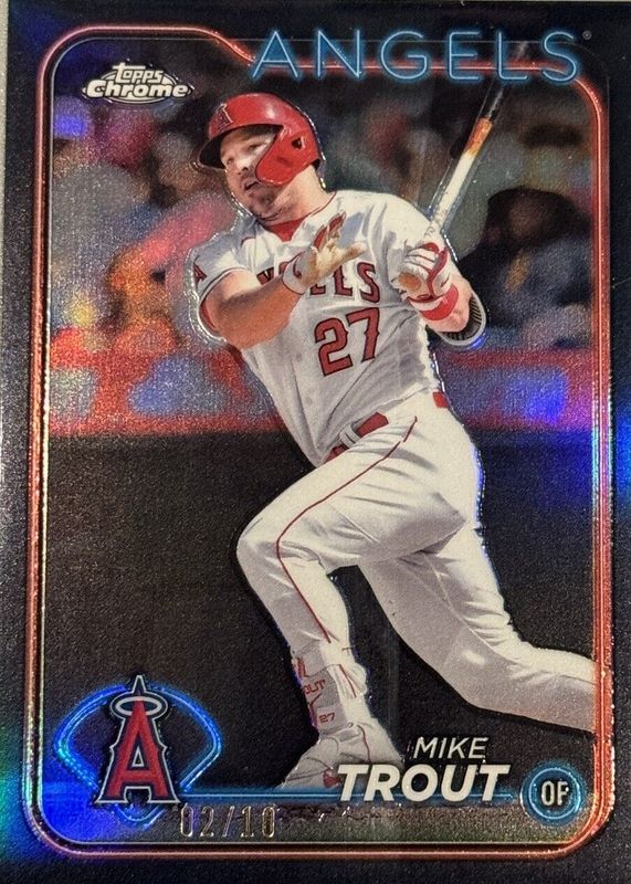 Mike Trout 2024 Topps Chrome #200 Black Refractor /10 PSA 8