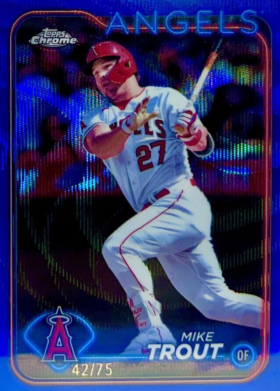 Mike Trout 2024 Topps Chrome #200 Blue Wave Refractor /75 SGC 10