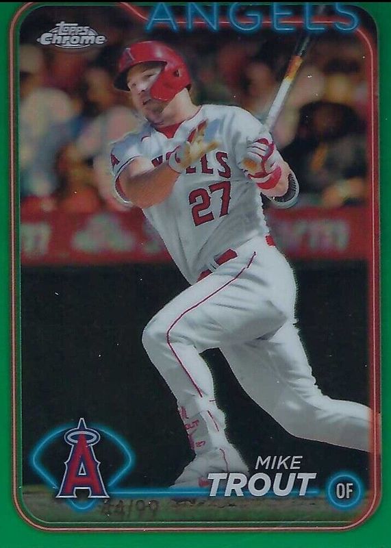 Mike Trout 2024 Topps Chrome #200 Green Refractor /99 PSA 8