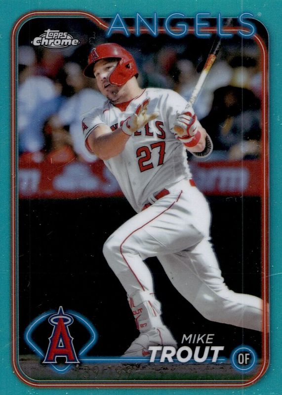 Mike Trout 2024 Topps Chrome #200 Aqua Refractor /199 PSA 8