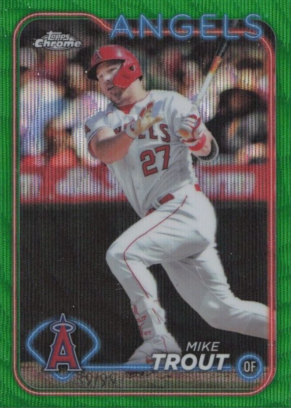 Mike Trout 2024 Topps Chrome #200 Green Wave Refractor /99 SGC 9