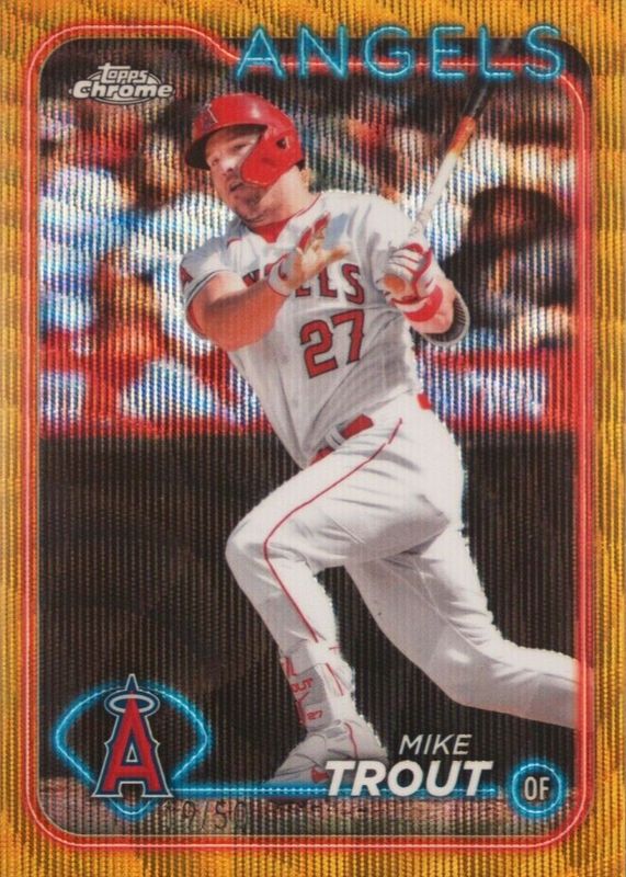 Mike Trout 2024 Topps Chrome #200 Gold Wave Refractor /50 RAW