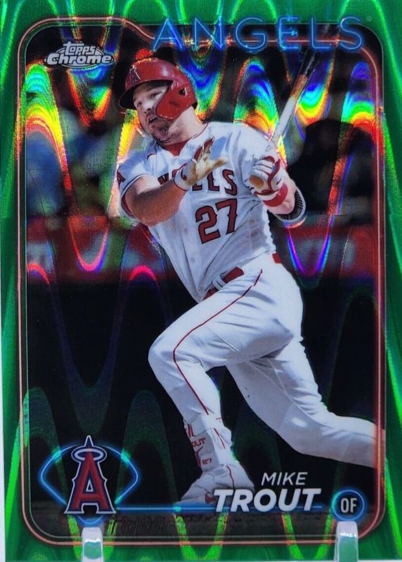 Mike Trout 2024 Topps Chrome #200 Green RayWave Refractor /99 PSA 8