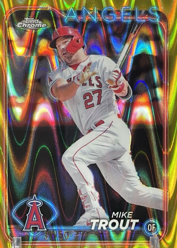 Mike Trout 2024 Topps Chrome #200 Gold RayWave Refractor /50 PSA 8