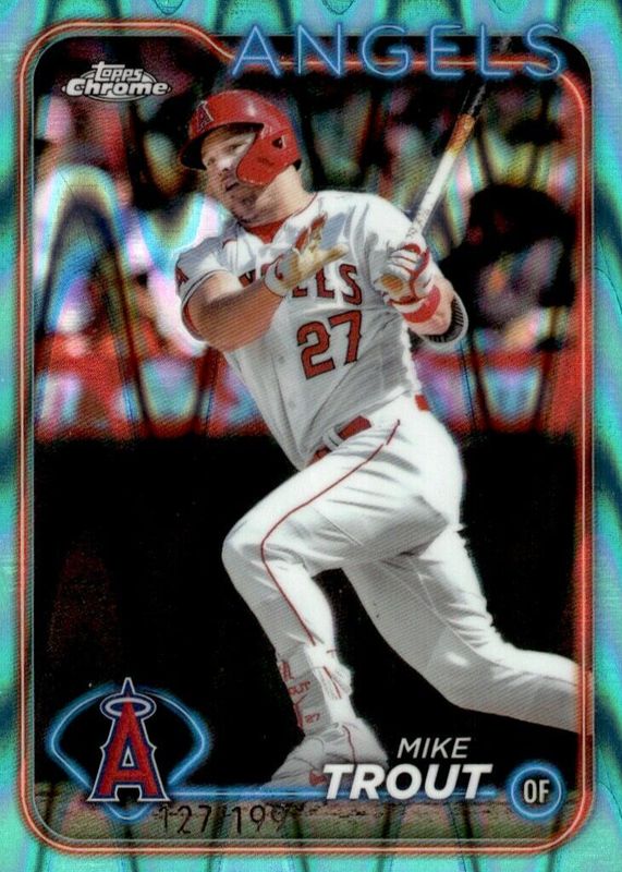 Mike Trout 2024 Topps Chrome #200 Aqua RayWave Refractor /199 PSA 8