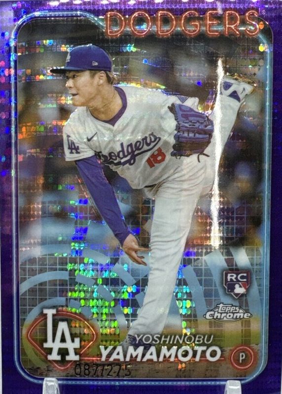 Yoshinobu Yamamoto 2024 Topps Chrome #18 Purple Sonar Refractor /275 Rookie PSA 10