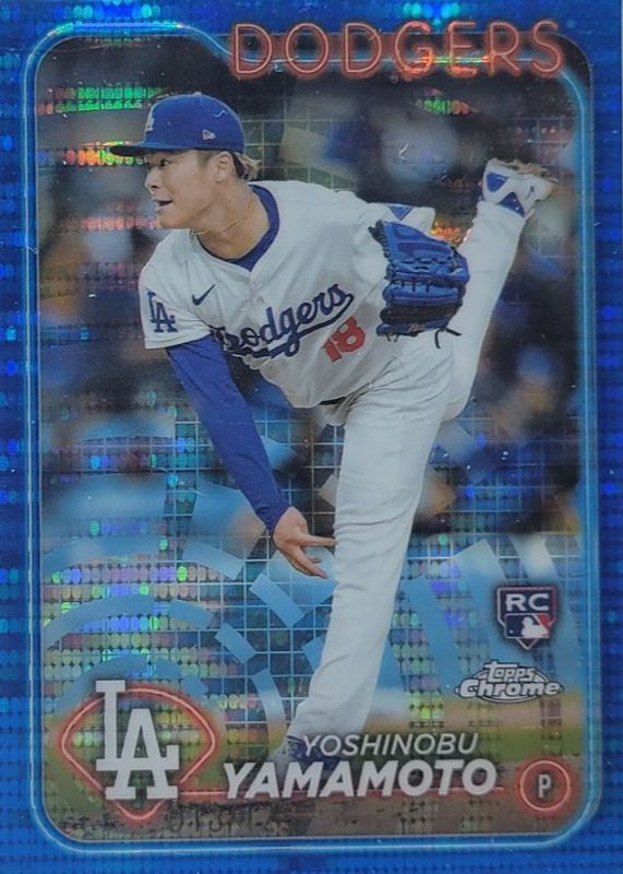 Yoshinobu Yamamoto 2024 Topps Chrome #18 Blue Sonar Refractor /125 Rookie PSA 10