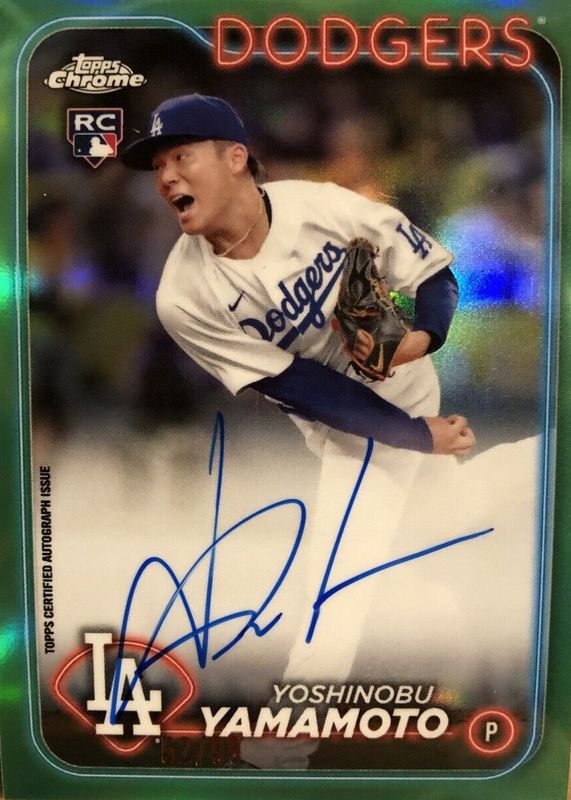 Yoshinobu Yamamoto 2024 Topps Chrome #RA-YY Rookie Autographs - Green Refractor /99 SGC 9.5