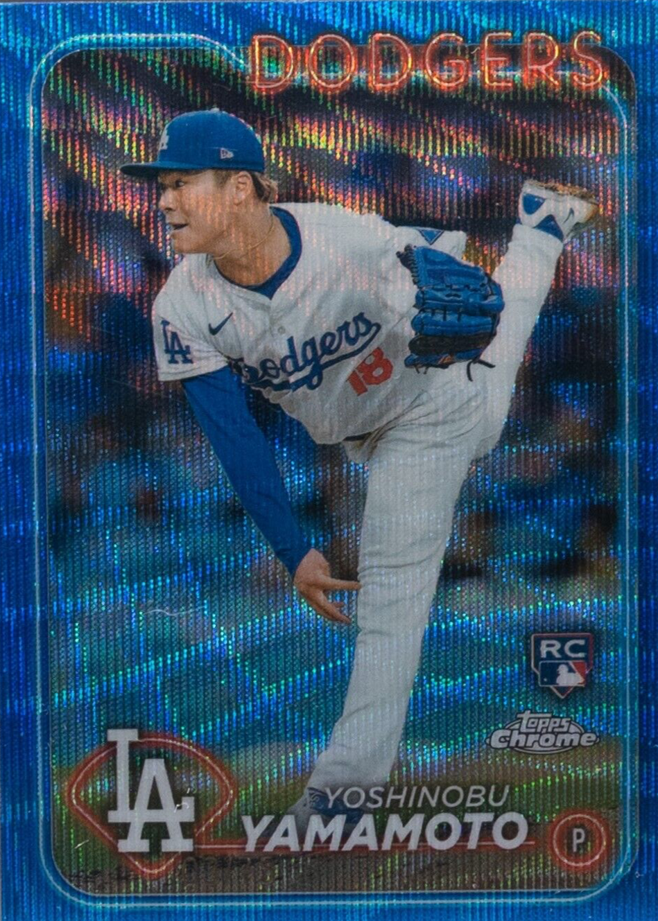 Yoshinobu Yamamoto 2024 Topps Chrome #18 Blue Wave Refractor /75
