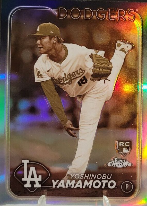 Yoshinobu Yamamoto 2024 Topps Chrome #18 Sepia Refractor Rookie PSA 10