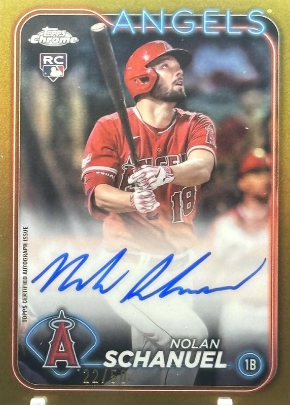 Nolan Schanuel 2024 Topps Chrome #RA-NS Rookie Autographs - Gold Refractor /50 PSA 9