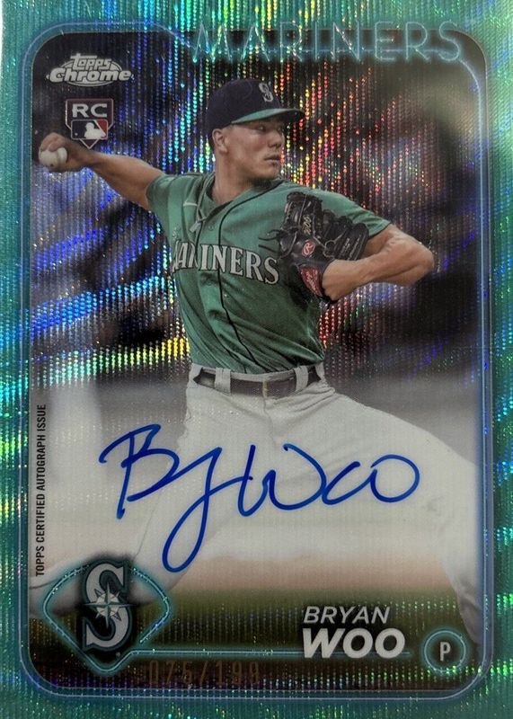 Bryan Woo 2024 Topps Chrome #RA-BWO Rookie Autographs - Aqua Wave Refractor /199 Rookie SGC 10