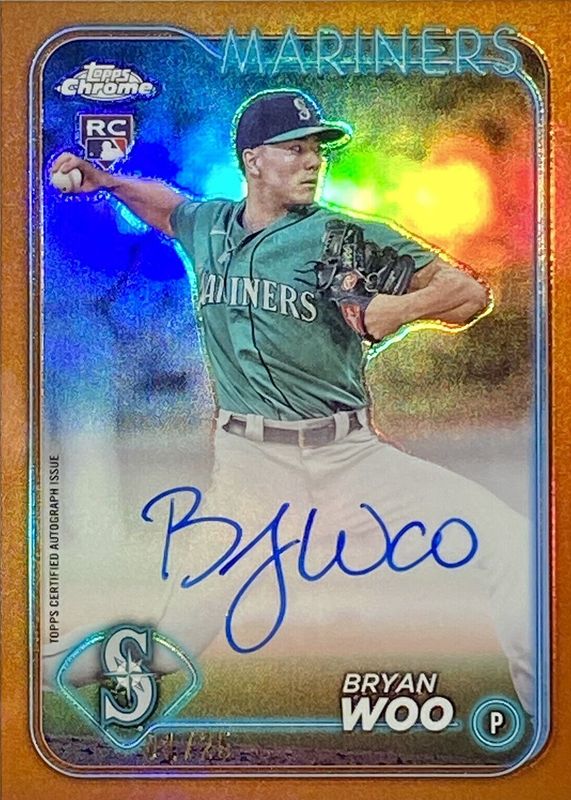 Bryan Woo 2024 Topps Chrome #RA-BWO Rookie Autographs - Orange Refractor /25 Rookie PSA 9