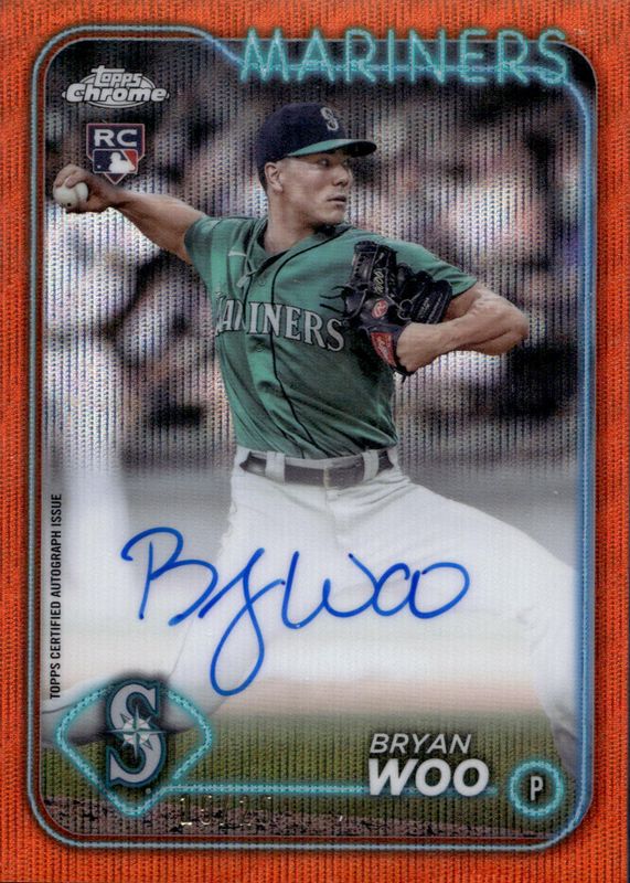 Bryan Woo 2024 Topps Chrome #RA-BWO Rookie Autographs - Orange Wave Refractor /25 Rookie BGS 9.5