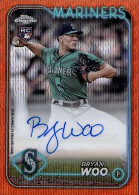 Bryan Woo 2024 Topps Chrome #RA-BWO Rookie Autographs - Aqua Wave 