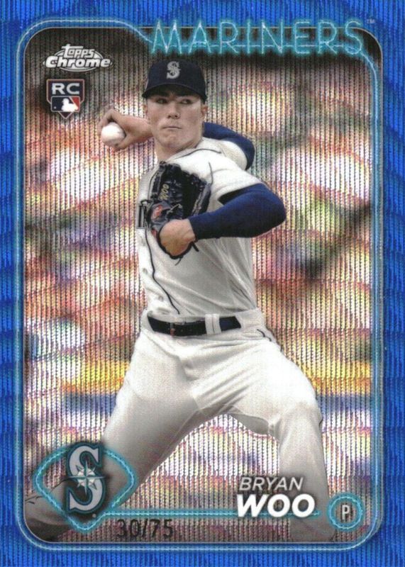 Bryan Woo 2024 Topps Chrome #172 Blue Wave Refractor /75 Rookie PSA 10