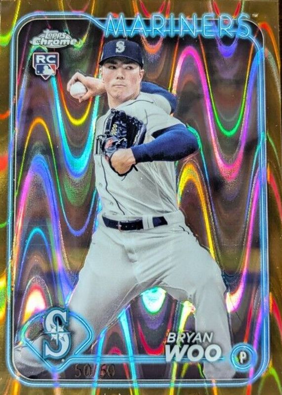 Bryan Woo 2024 Topps Chrome #172 Gold Wave Refractor /50 Rookie SGC 10