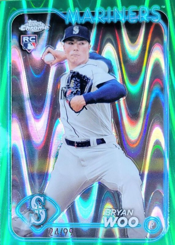 Bryan Woo 2024 Topps Chrome #172 Green RayWave Refractor /99 Rookie PSA 10