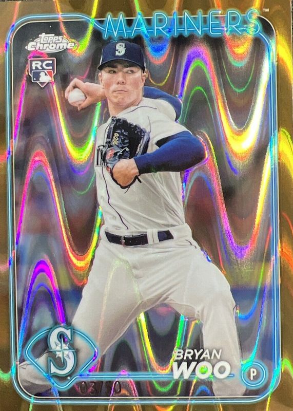 Bryan Woo 2024 Topps Chrome #172 Gold RayWave Refractor /50 Rookie PSA 10