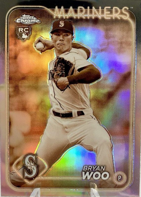 Bryan Woo 2024 Topps Chrome #172 Sepia Refractor Rookie PSA 9