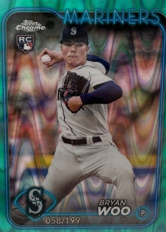 Bryan Woo 2024 Topps Chrome #172 Aqua RayWave Refractor /199 Rookie PSA 10