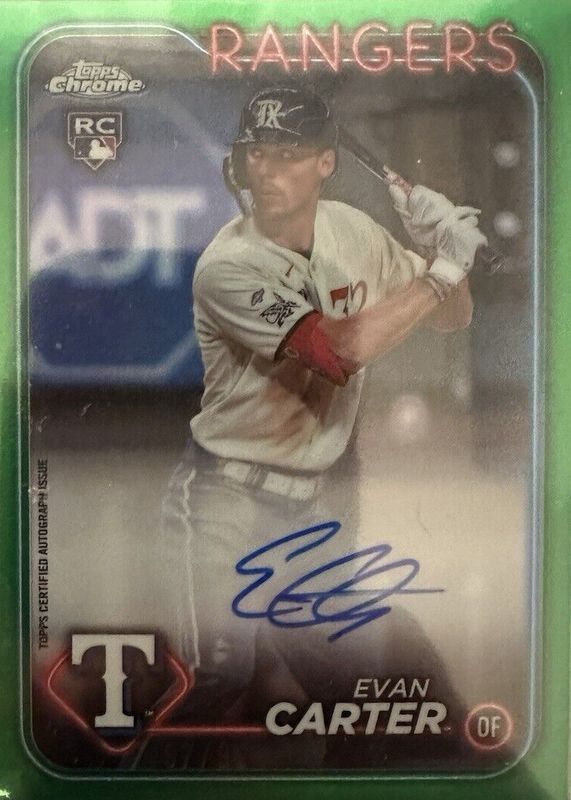 Evan Carter 2024 Topps Chrome #RA-EC Rookie Autographs - Green Refractor /99 Rookie SGC 9