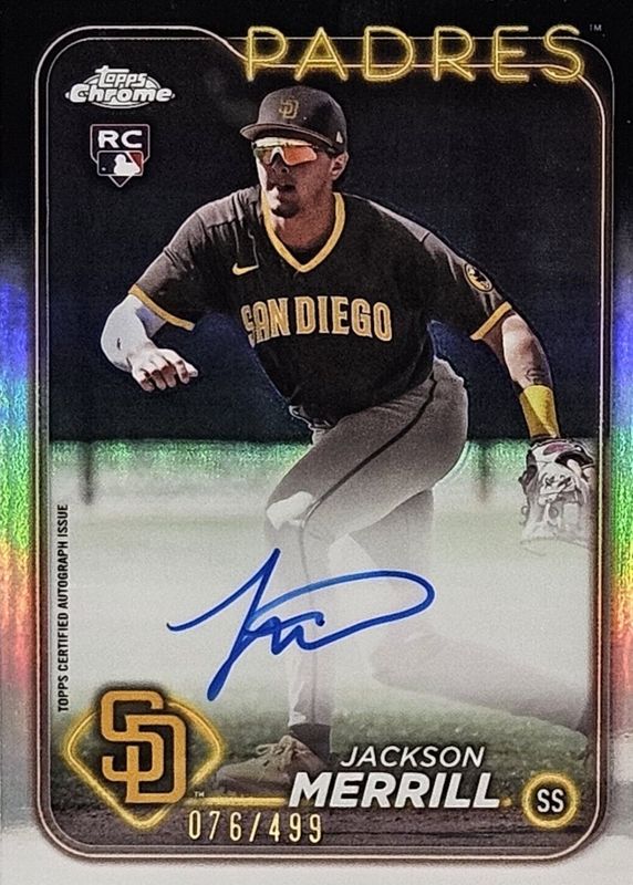 Jackson Merrill 2024 Topps Chrome #RA-JME Rookie Autographs - Refractor /499 PSA 10