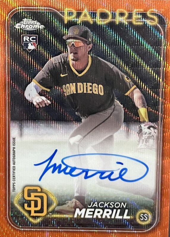 Jackson Merrill 2024 Topps Chrome #RA-JME Rookie Autographs - Orange Wave Refractor /25 RAW