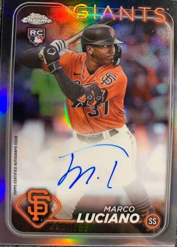 Marco Luciano 2024 Topps Chrome #RA-ML Rookie Autographs Rookie PSA 8