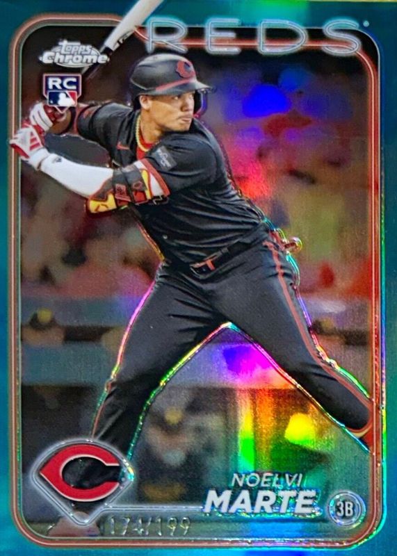 Noelvi Marte 2024 Topps Chrome #177 Aqua Refractor /199 Rookie PSA 10