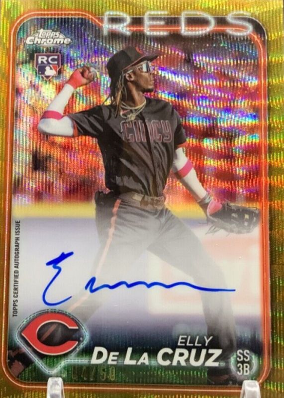 Elly De La Cruz 2024 Topps Chrome #RA-EDLC Rookie Autographs - Gold Wave Refractor /50 Rookie BGS 10 PRISTINE