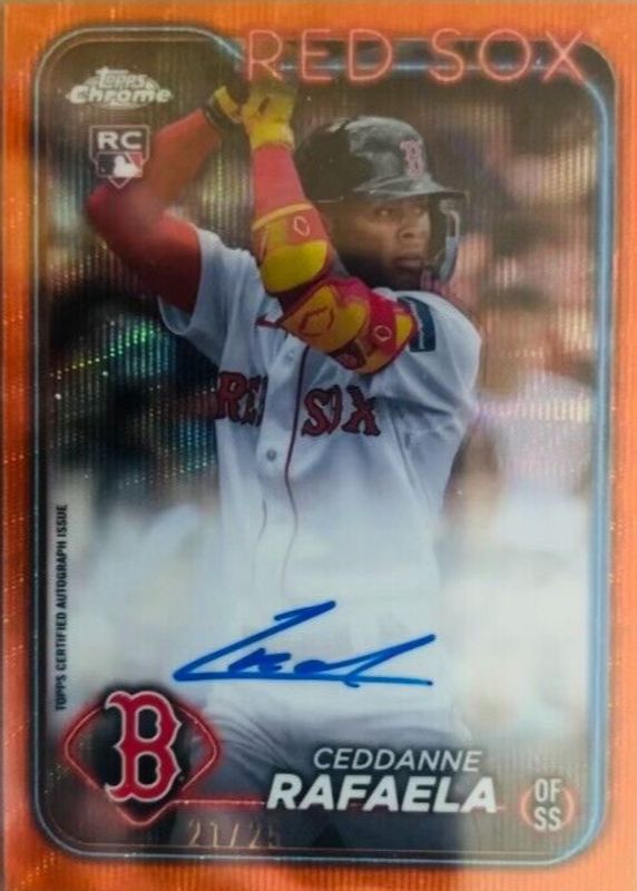 Ceddanne Rafaela 2024 Topps Chrome #RA-CR Rookie Autographs - Orange Wave Refractor /25 Rookie PSA 8