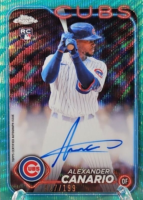 Alexander Canario 2024 Topps Chrome #RA-AC Rookie Autographs - Aqua Wave Refractor /199 PSA 10