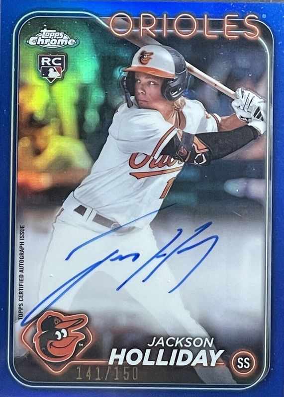 Jackson Holliday 2024 Topps Chrome #RA-JH Rookie Autographs - Blue Refractor /150 RAW