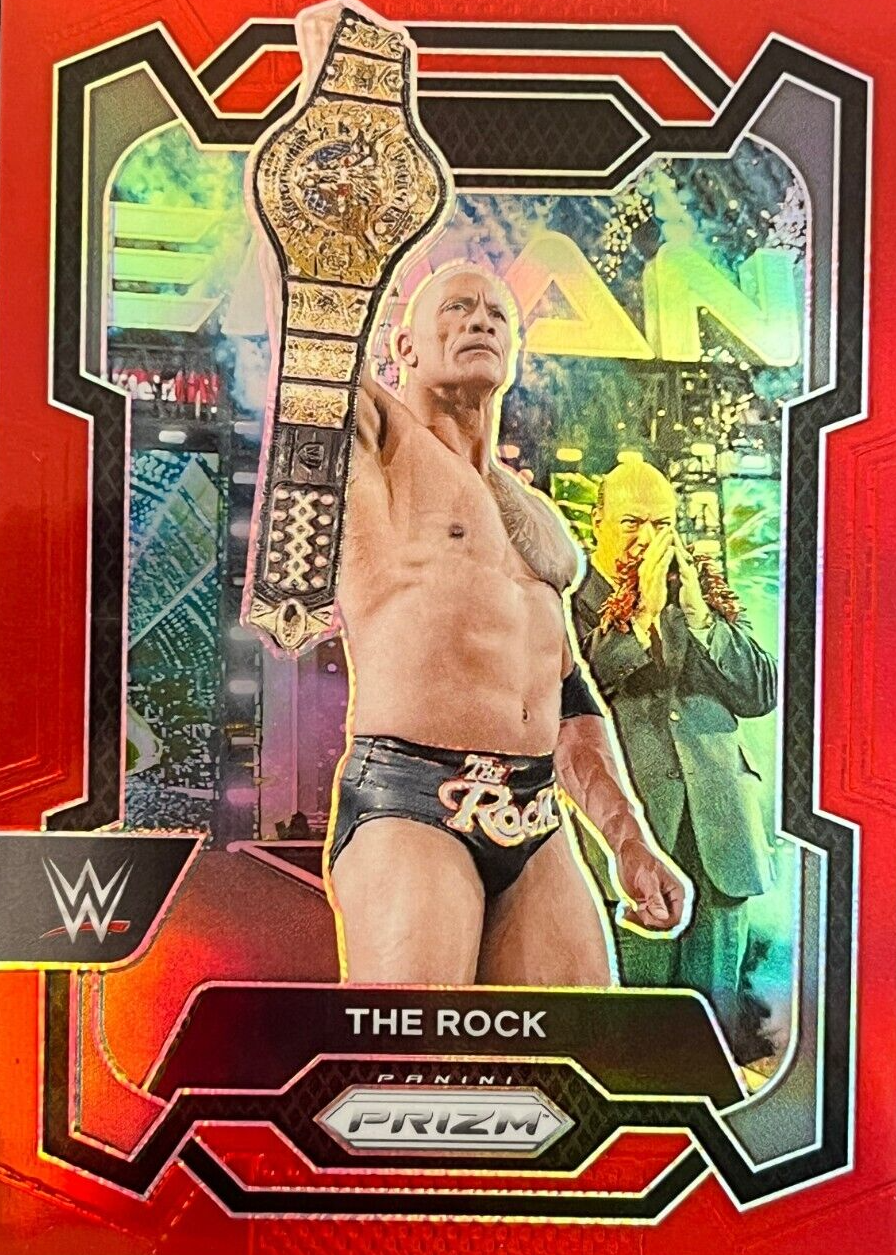 Prizm Red WWE Rock PSA 10 numbered