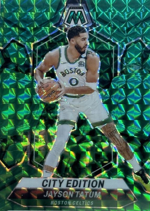 Jayson Tatum 2023 Mosaic #284 City Edition - Choice Fusion Green /18 PSA 10