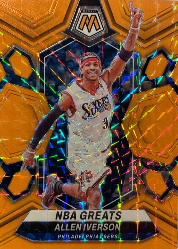 Allen Iverson 2023 Mosaic #300 NBA Greats - Orange Fluorescent /25 PSA 10