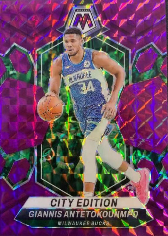 Giannis Antetokounmpo 2023 Mosaic #279 City Edition - Purple /99 PSA 9