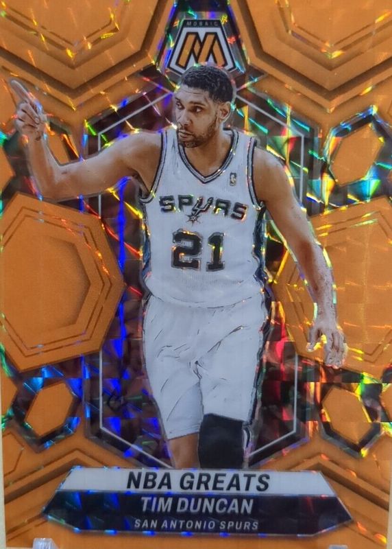 Tim Duncan 2023 Mosaic #291 NBA Greats - Orange Fluorescent /25 RAW